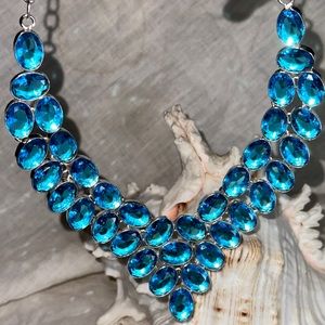 Caribbean Ocean Blue Topaz gemstone cluster statement necklace